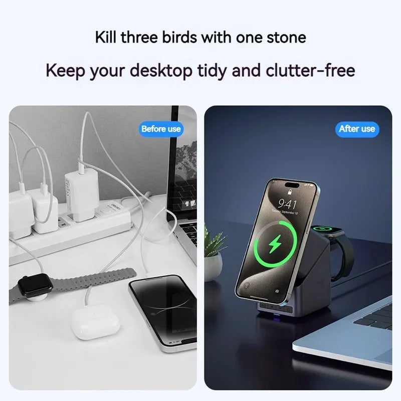 Cooger1 ,4in1 Electric Rotating Magnetic Wireless Charger, Time Display, Touch Rotation for IPhone, Watch, AirPods.