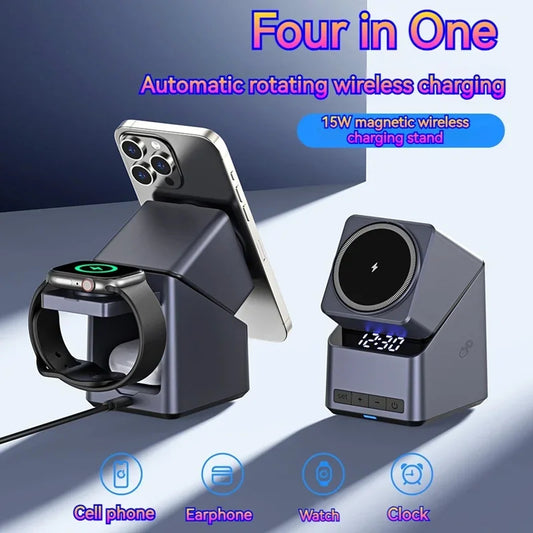 Cooger1 ,4in1 Electric Rotating Magnetic Wireless Charger, Time Display, Touch Rotation for IPhone, Watch, AirPods.
