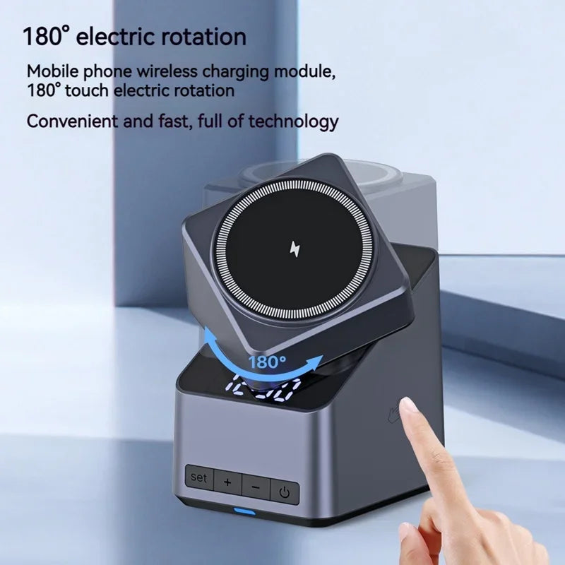 Cooger1 ,4in1 Electric Rotating Magnetic Wireless Charger, Time Display, Touch Rotation for IPhone, Watch, AirPods.